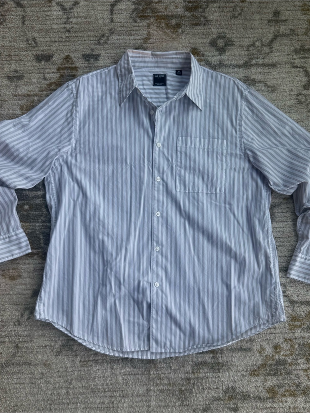 Todd Snyder Oversized White and Olive Striped Button-Down Shirt